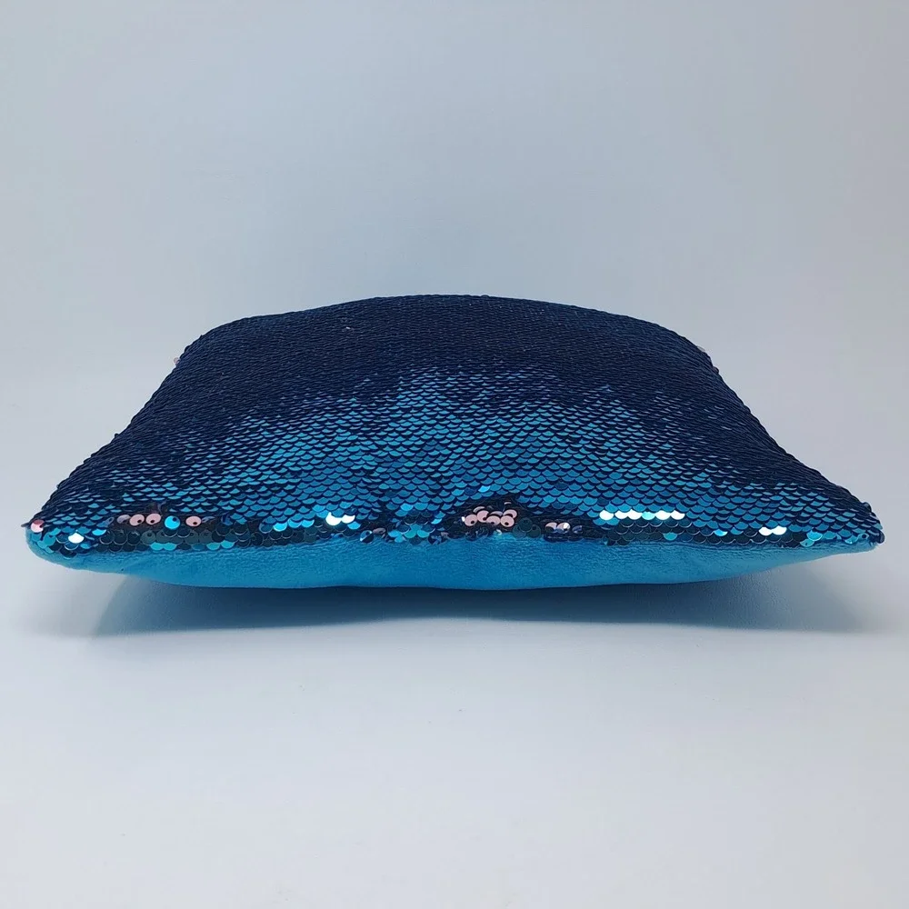Blue Pink Reversible Sequin Pillow 12x12 Mermaid Flip Color Changing Cushion